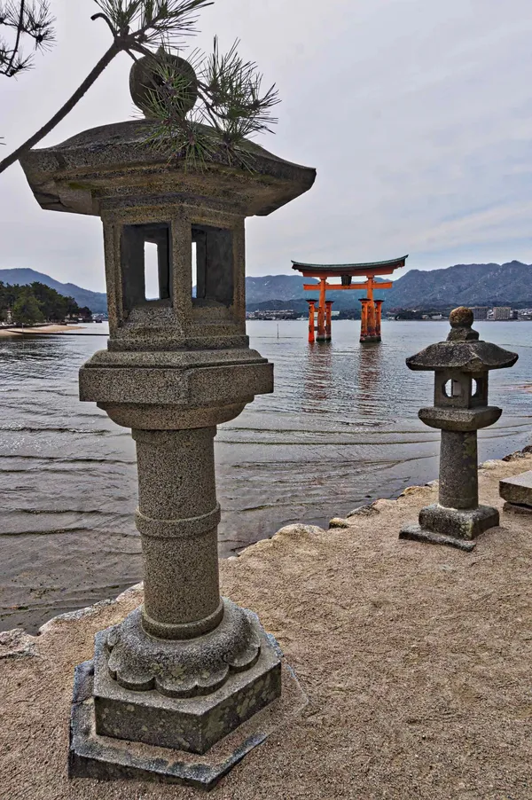 Stone lanterns and O-torii gate